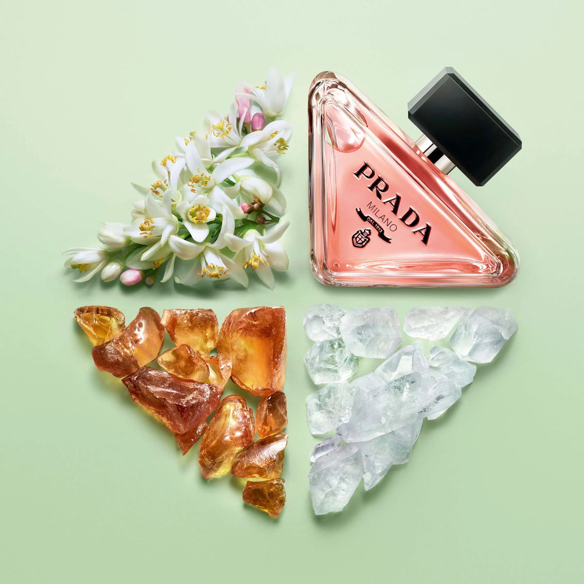 Flacon de parfum Prada, format 50ml, présenté sur fond neutre.